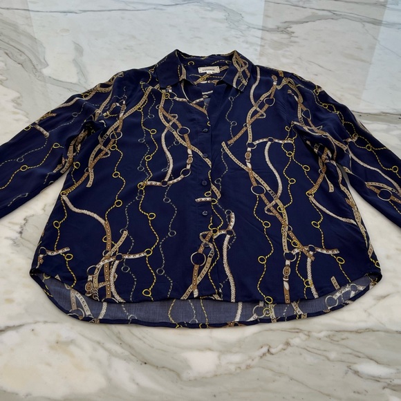 L’AGENCE BLUE EQUESTRIAN STRAP PRINT SHIRT SIZE LARGE NWOTS! - Picture 6 of 13
